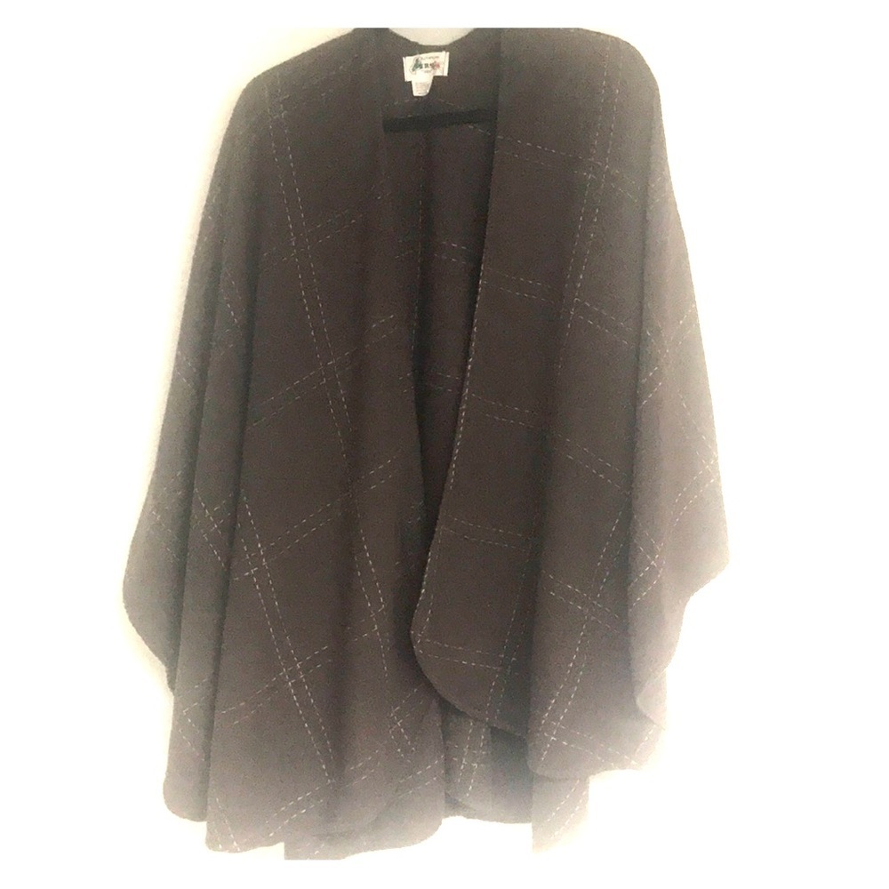 Manifattura Knit Cape‎ OS Brown Lambswool Blend Plaid Shawl Wrap Italy Excellent